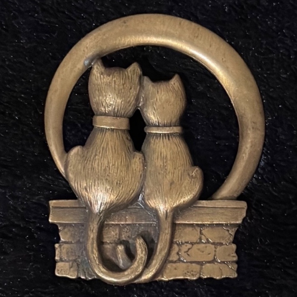 Vintage Jonette Jewelry Cats Under a Full Moon Brooch